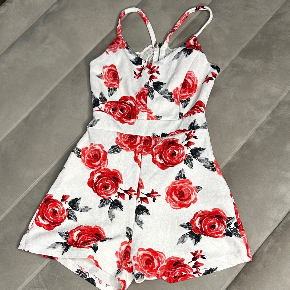 Almost Famous Red Rose Floral & Lace One Piece